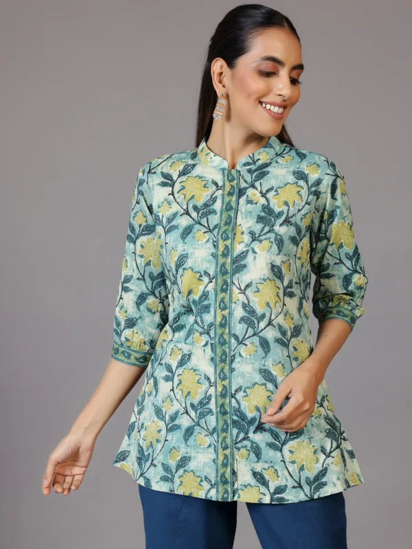 Green Printed Cotton Straight Kurti - Image 3