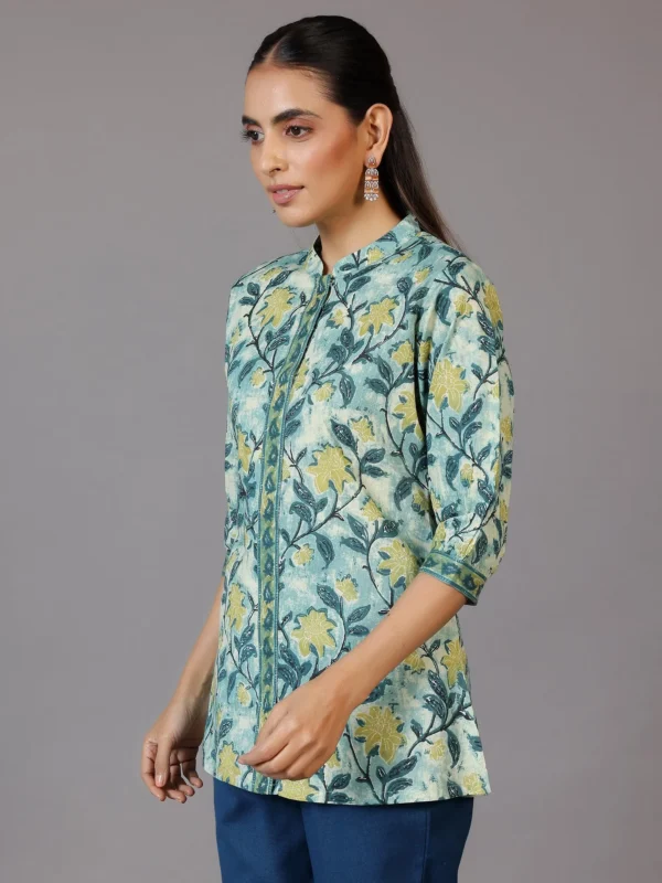 Green Printed Cotton Straight Kurti - Image 4