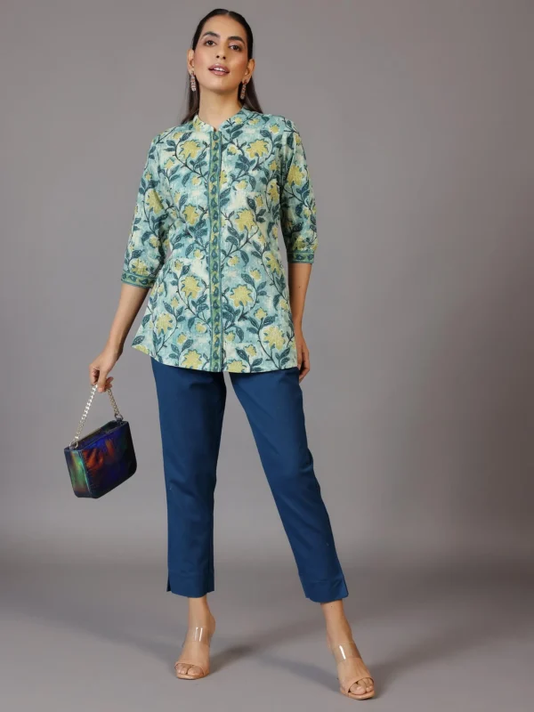 Green Printed Cotton Straight Kurti - Image 5