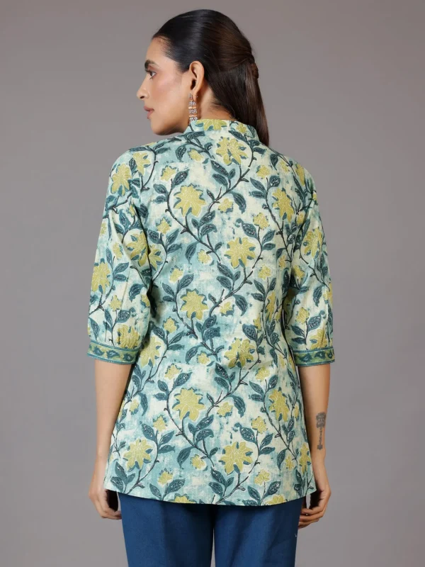 Green Printed Cotton Straight Kurti - Image 6
