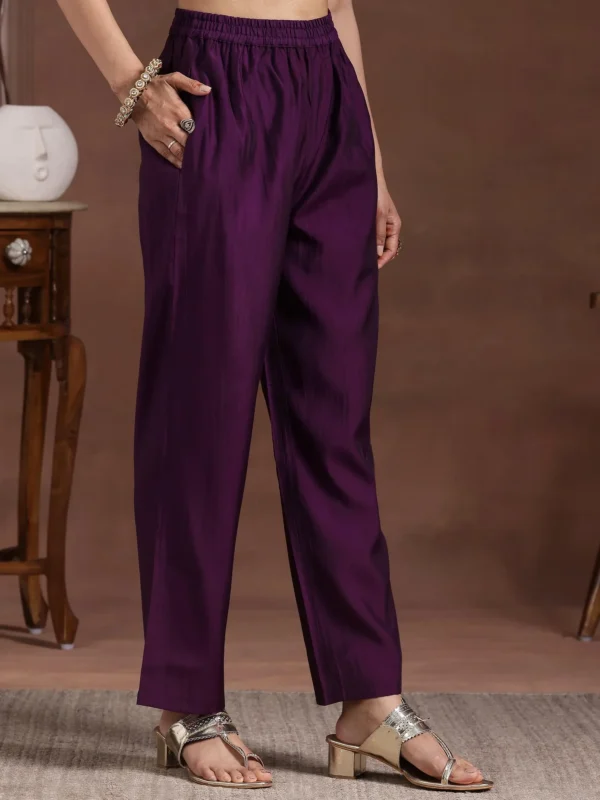 Wine Yoke Design Silk Blend Straight Suit With Dupatta - Image 7