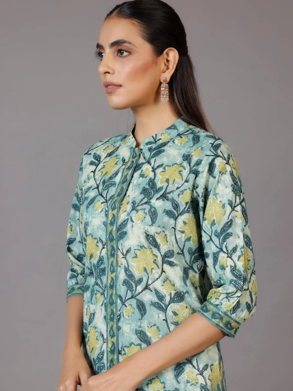 Green Printed Cotton Straight Kurti - Image 7