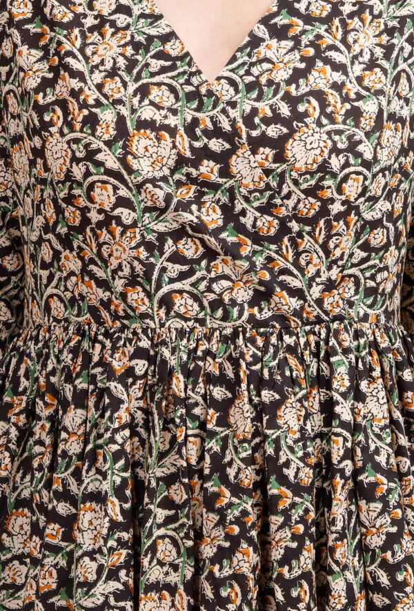 Black And Beige Kalamkari Cotton Kurta - Image 3