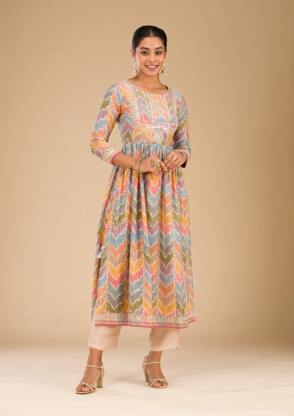 Women Multi Zariwork Semi Crepe Readymade Salwar Suit - Image 5