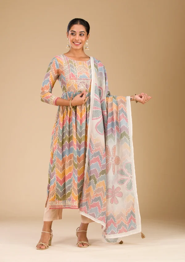 Women Multi Zariwork Semi Crepe Readymade Salwar Suit - Image 7