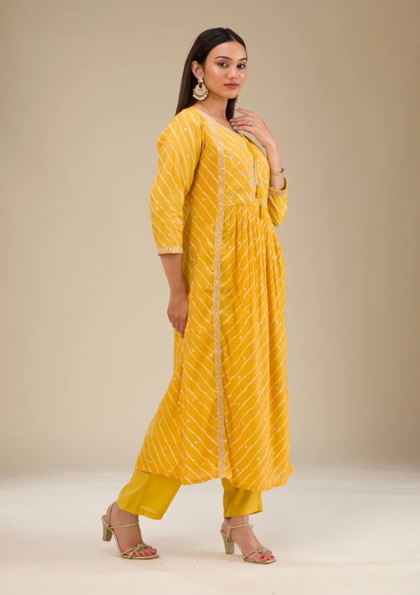 Women Yellow Zariwork Semi Crepe Readymade Salwar Suit - Image 5