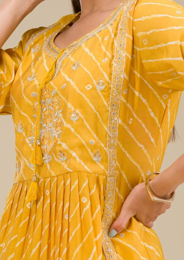 Women Yellow Zariwork Semi Crepe Readymade Salwar Suit - Image 2