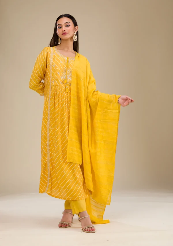 Women Yellow Zariwork Semi Crepe Readymade Salwar Suit - Image 7