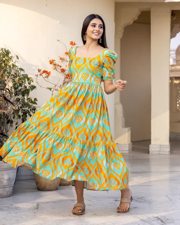Women Teal Green Ikat Dress