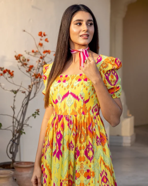 Women Multicolour Ikat Dress - Image 3