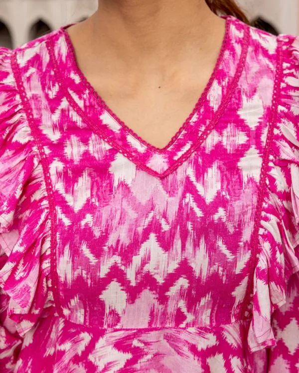 Women Magenta Pink Ikat Top - Image 2