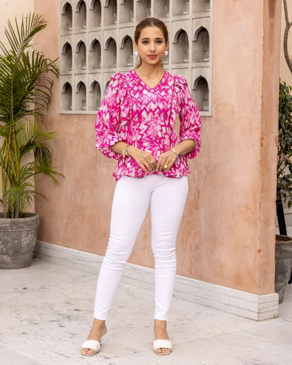 Women Magenta Pink Ikat Top