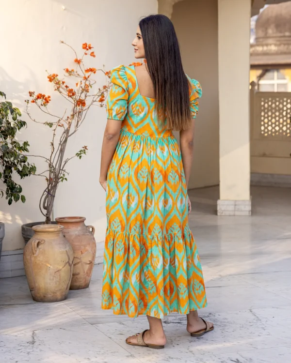 Women Teal Green Ikat Dress - Image 3
