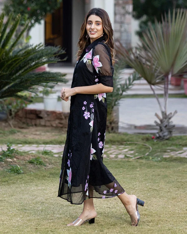 WOMEN BLACK ORGANZA SHIRT DRESS - Image 5