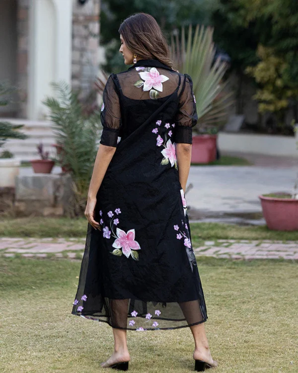 WOMEN BLACK ORGANZA SHIRT DRESS - Image 4