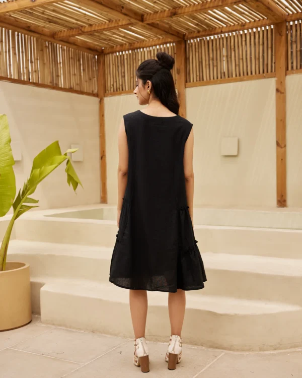 Women Black Solid Tiered Dress - Image 3