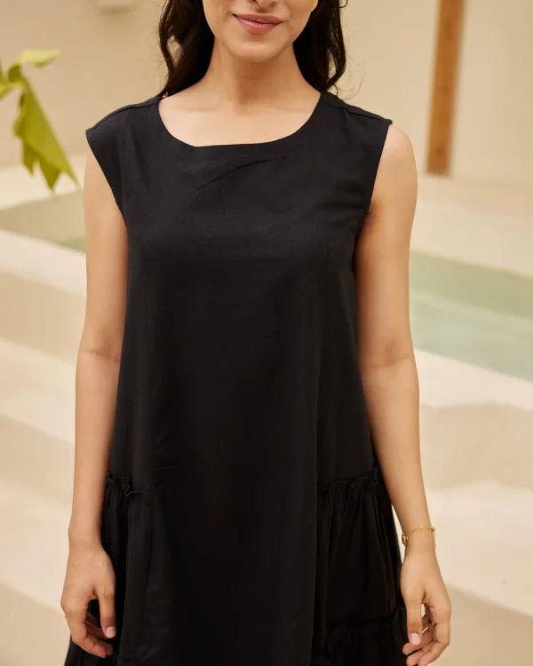 Women Black Solid Tiered Dress - Image 2