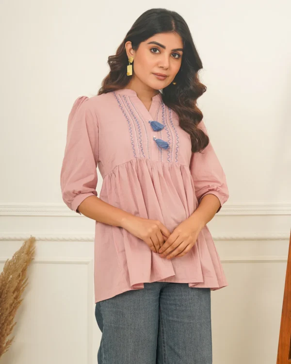 Women Dusty Pink Handstitch Detail Top