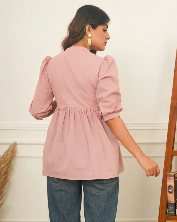 Women Dusty Pink Handstitch Detail Top - Image 3