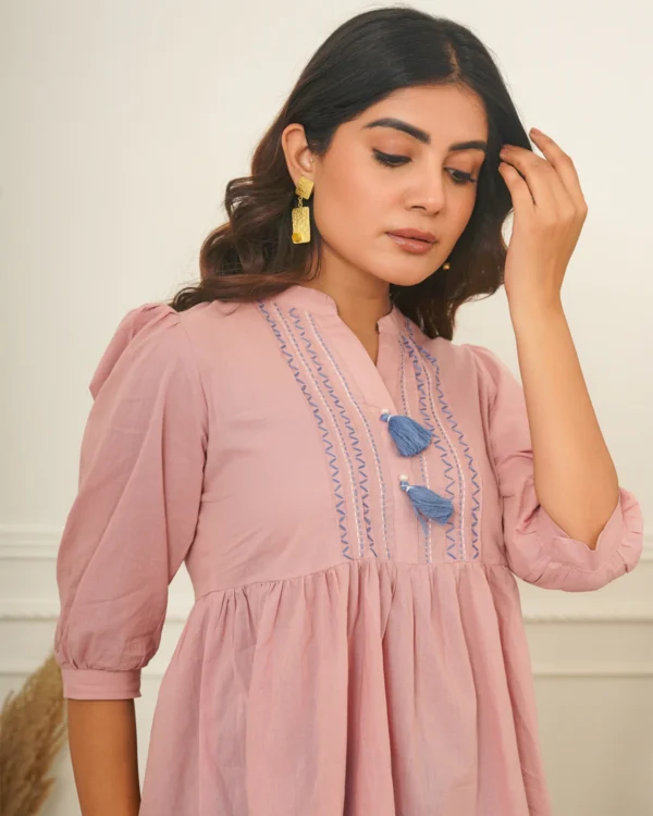 Women Dusty Pink Handstitch Detail Top - Image 2